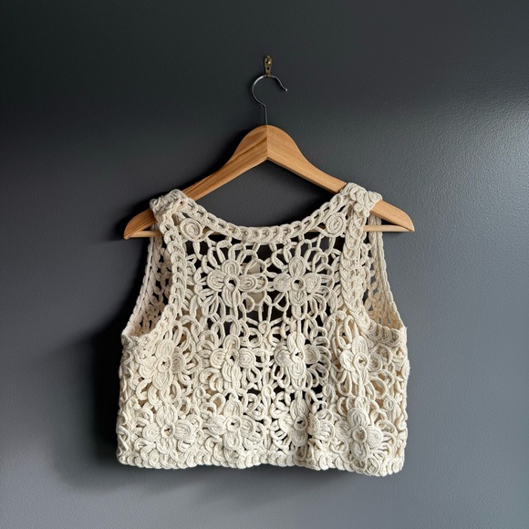 Anthropologie Women Cream Cotton Crochet Crop Vest Brand New With Tags NWT - Picture 6 of 6